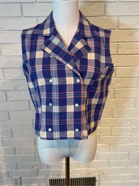 Vintage 90s Circle R Western Plaid Double-Breasted Crop Top Womens Large